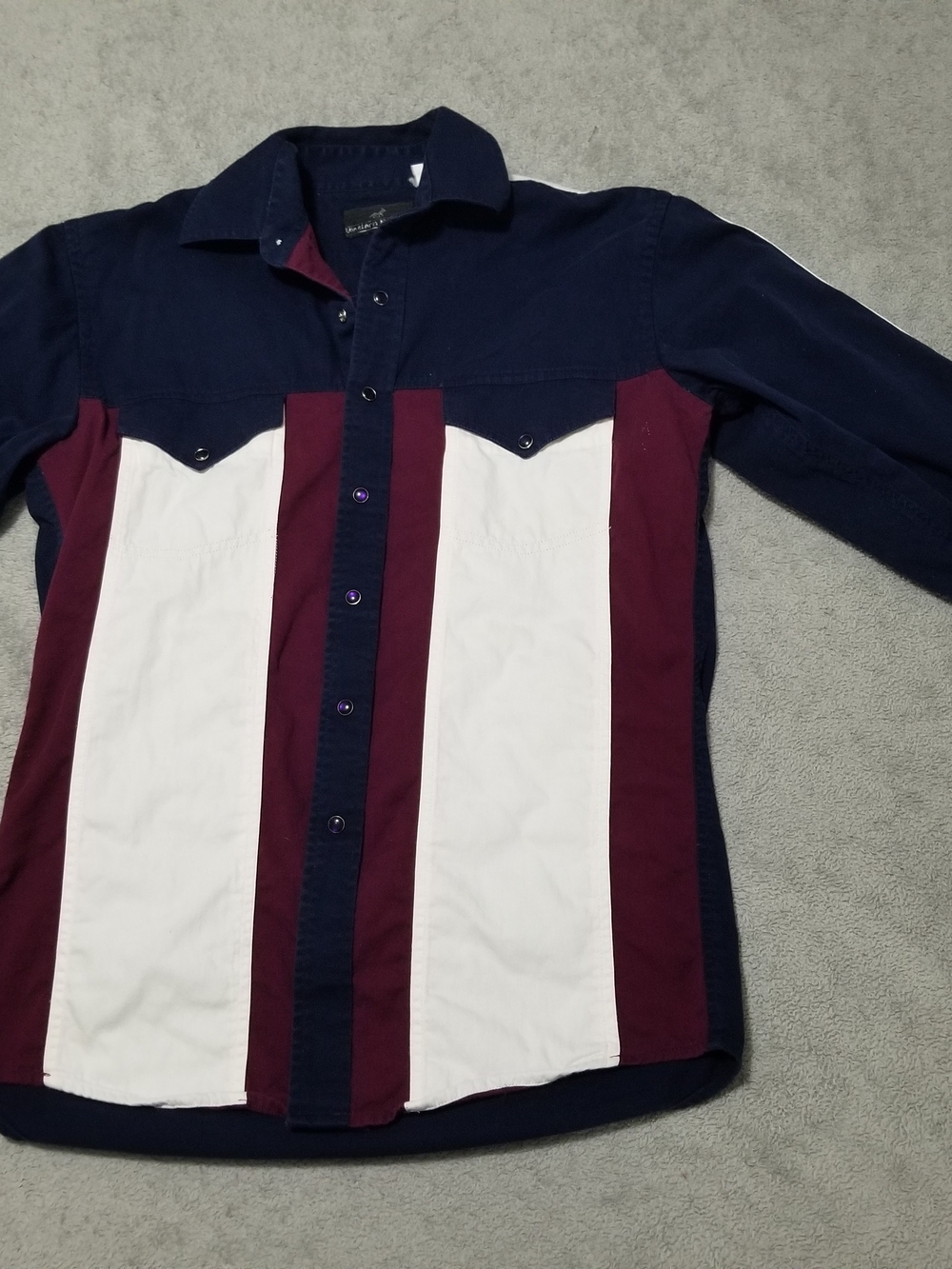Western Express Casual Striped Button-Down Shirt - Navy, White & Burgundy